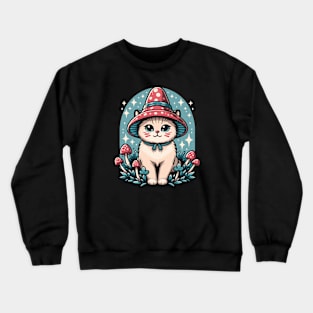 Enchanting Cat & Mushroom Forestcore Delight Crewneck Sweatshirt